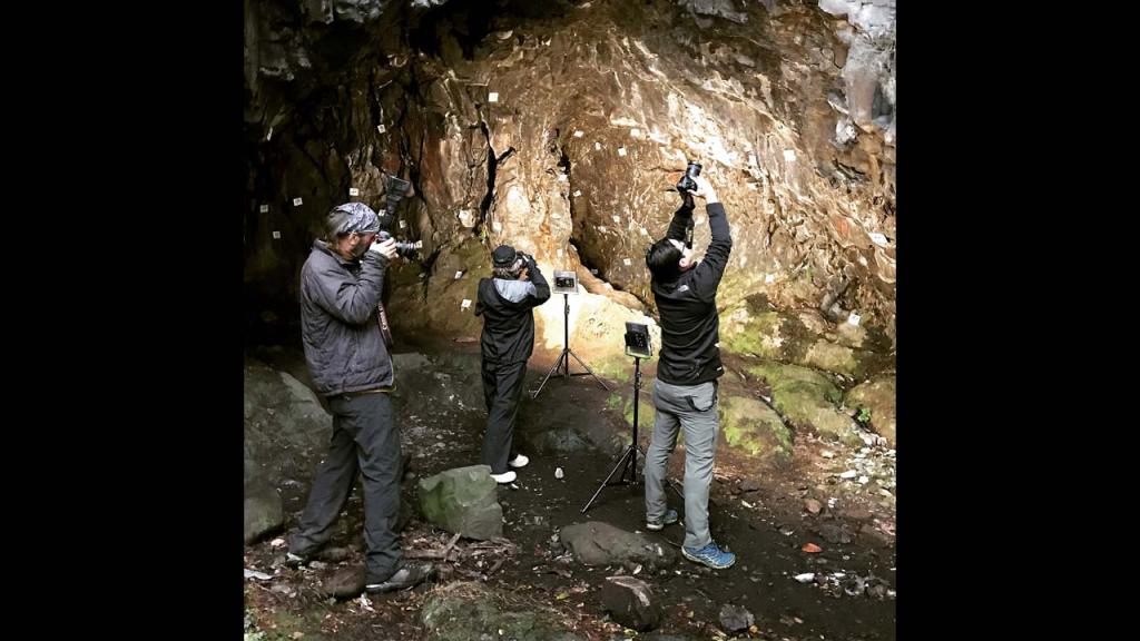 Expedition team taking video footage, photographs, and photogrammetry. Photo by Dr. Karen Holmberg.