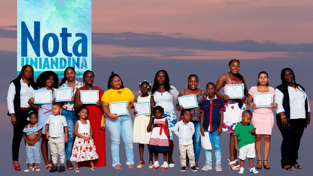 Group of women and their children in a graduation ceremony